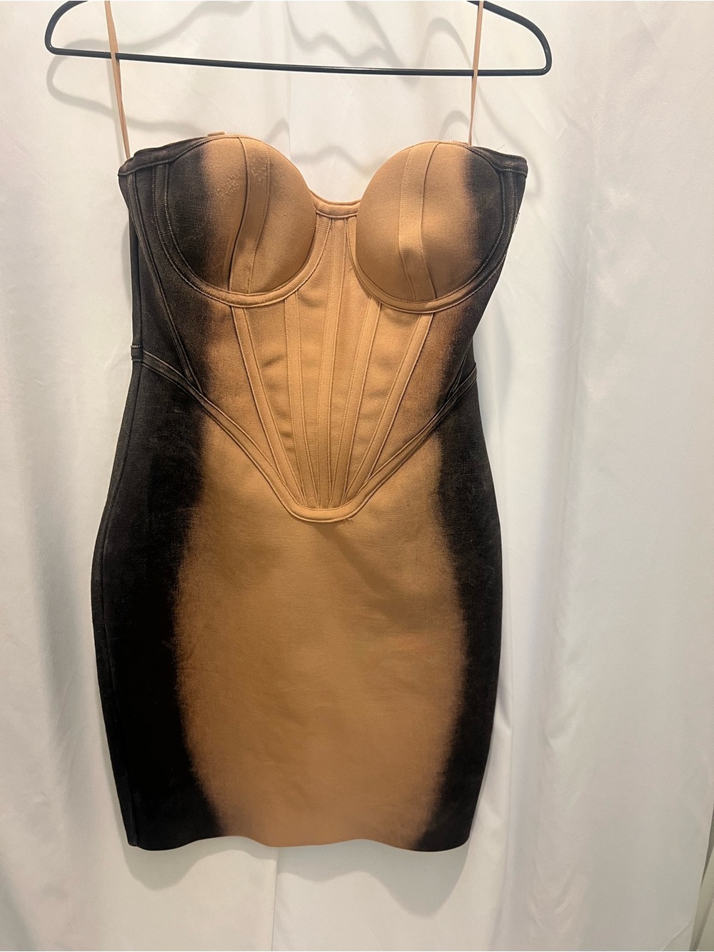 Fashion Nova Fadeaway Bandage Mini Dress Tan and Black- XL
